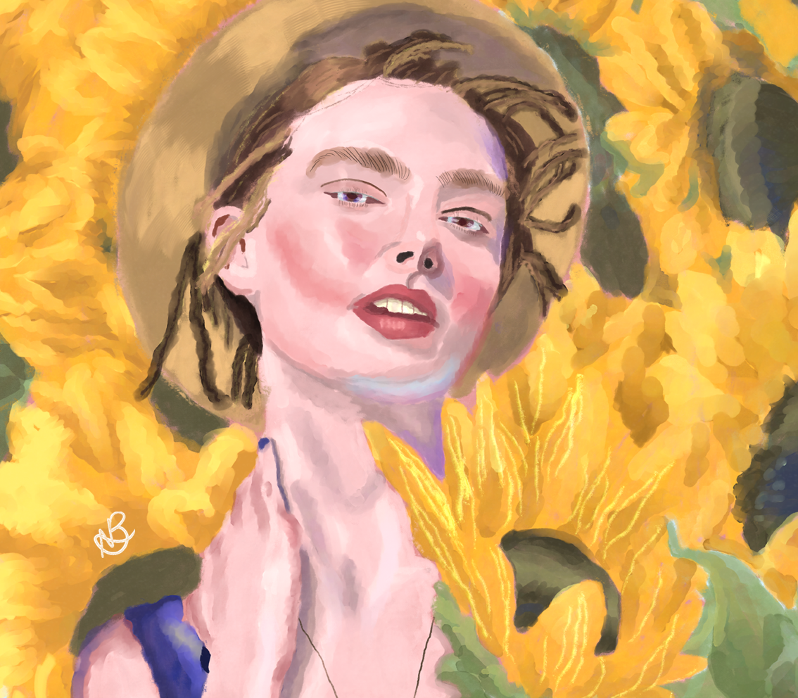 Sunflowers and a woman